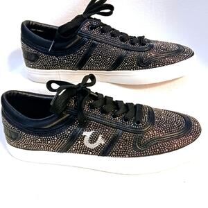 True Religion Rhinestone Sneakers Sz 8.5 Black Luxe Sparkle Trainers Glam $125